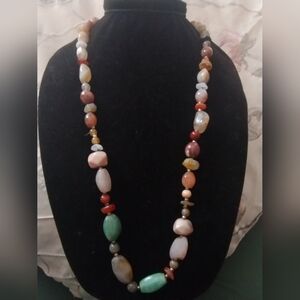 Bold Vintage Retro Multicolor Beaded Stone/Glass Necklace!